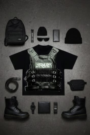 Tactical Vest Illusion Oversized T-Shirt - Black