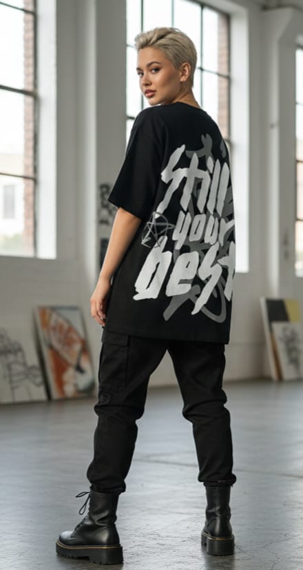 Still Your Best" Graffiti Oversized T-Shirt - Black