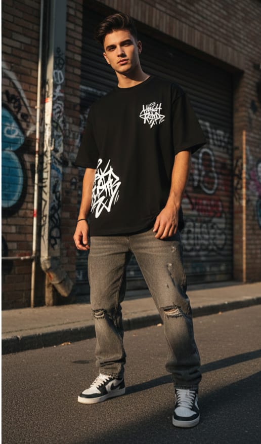 Still Your Best" Graffiti Oversized T-Shirt - Black