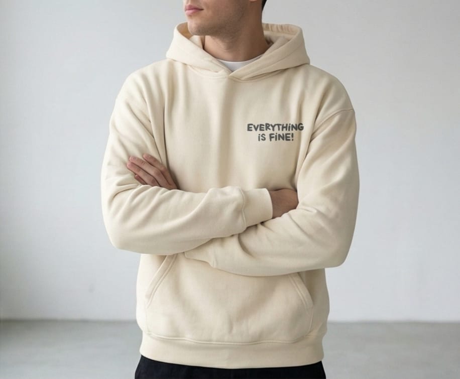 Everything is Fine" Puff Print Hoodie - Cream