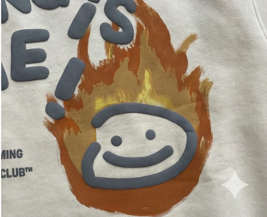 Everything is Fine" Puff Print Hoodie - Cream