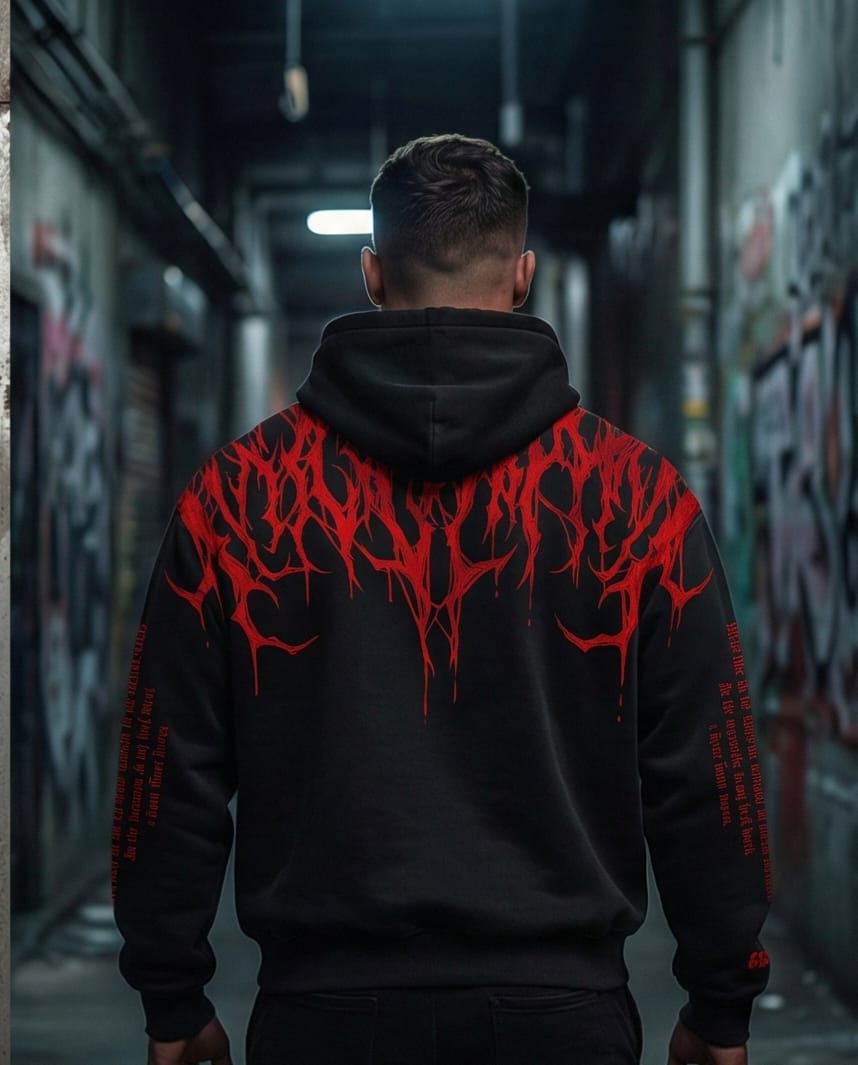 Carnage" Gothic Dripping Graphic Hoodie - Washed Black