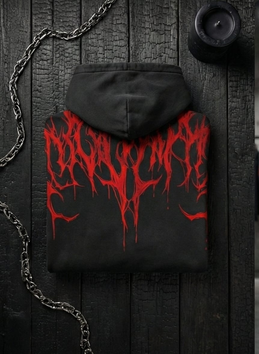 Carnage" Gothic Dripping Graphic Hoodie - Washed Black